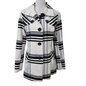 B-Wear Byer California Size XL Black, Gray White Plaid Pea Coat, Gently Used